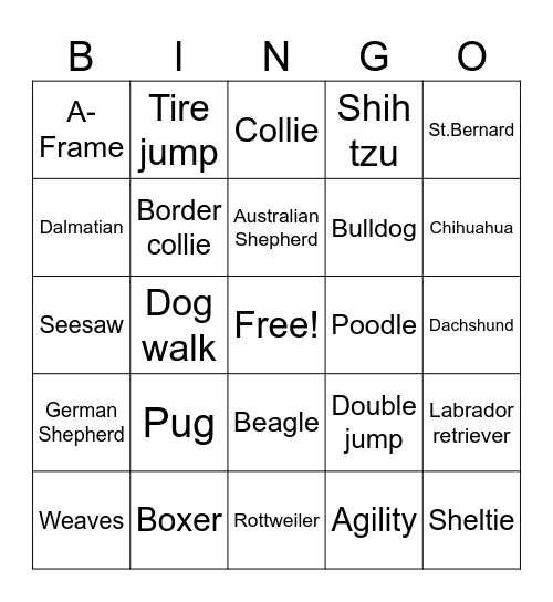 Dog Bingo Card