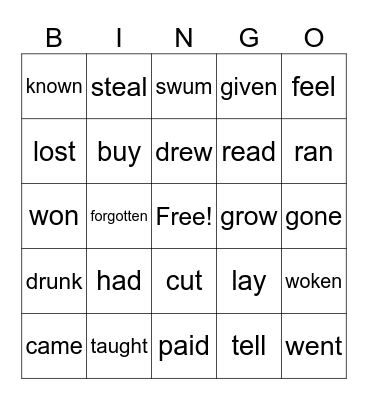 Irregular Verbs 1 Bingo Card