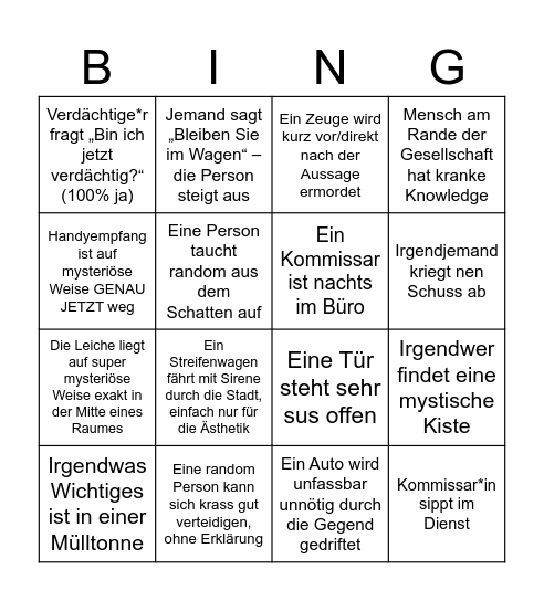 Tatort statt Paarsport Bingo Card