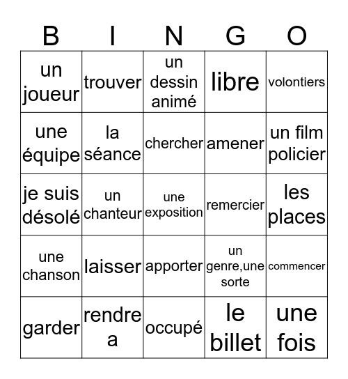 Les Spectacles Unité 4 Bingo Card