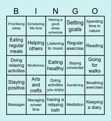 Self Help Bingo Card