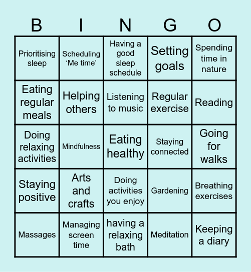 Self Help Bingo Card