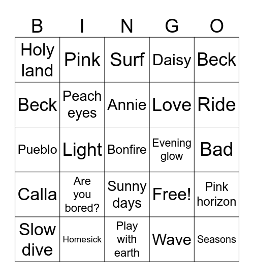 W2E BINGO Card