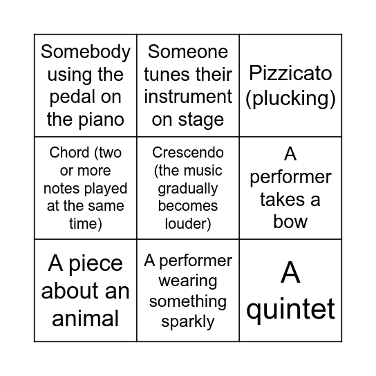 Concert Bingo! Bingo Card
