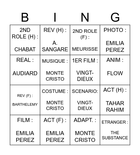 CESARS 2025 Bingo Card