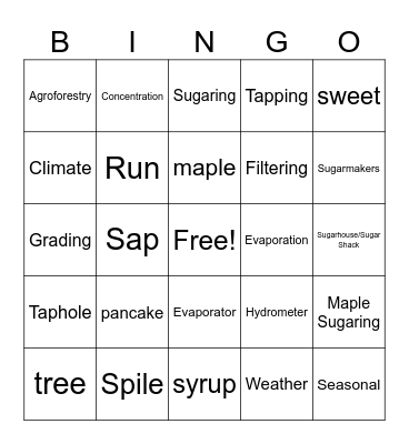 Maple Vocabulary BINGO Card