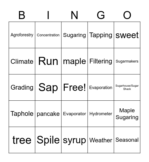 Maple Vocabulary BINGO Card