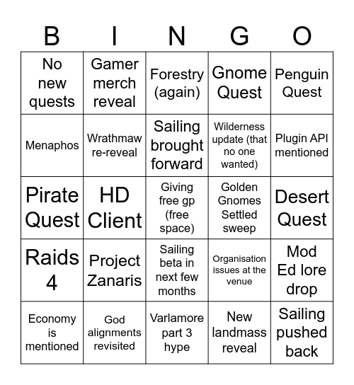 Runefest 2025 Bingo Card