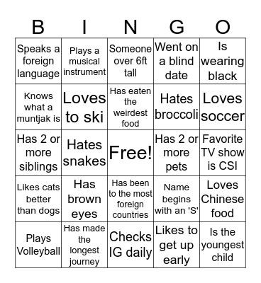 People BINGO Card