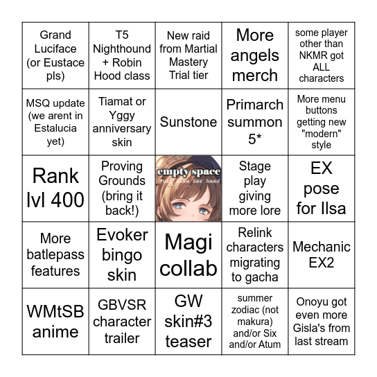 GBF 11 anniversary Bingo Card