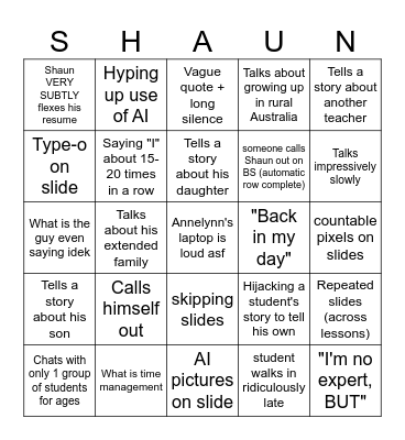 Shaun Bingo the 2nd Bingo Card