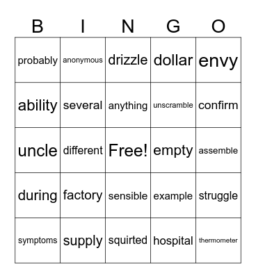 Steven Bingo Card