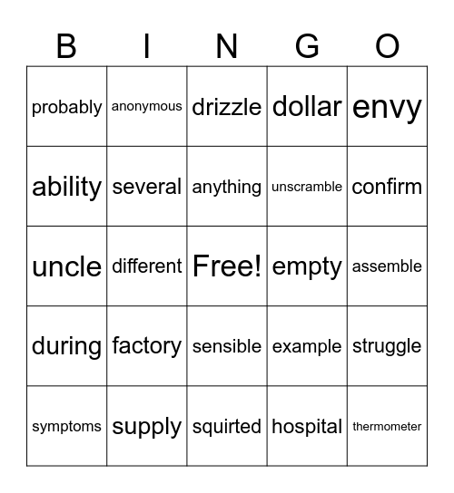 Steven Bingo Card