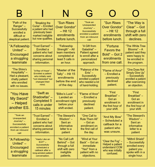 Gifts of the Elves Bingo Card