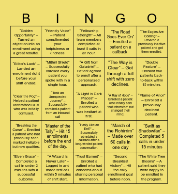 Gifts of the Elves Bingo Card