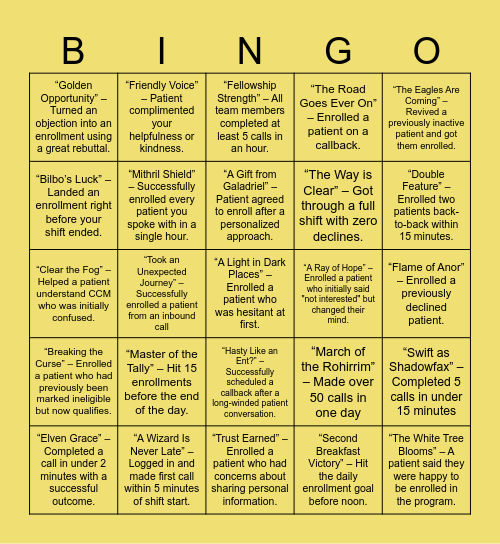Gifts of the Elves Bingo Card