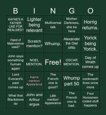 Malevolent Part 50 BINGO! Bingo Card
