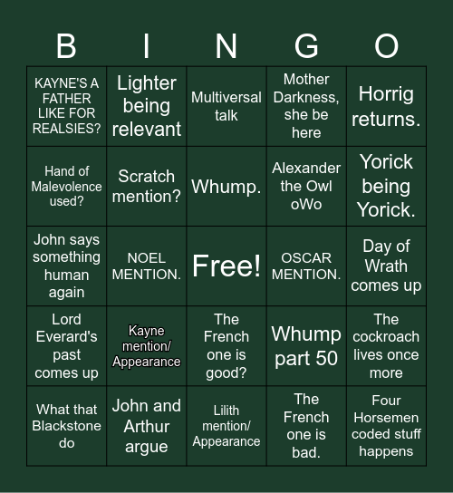 Malevolent Part 50 BINGO! Bingo Card