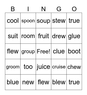 Vowel Team BINGO (oo, ue, ew, ui) Bingo Card
