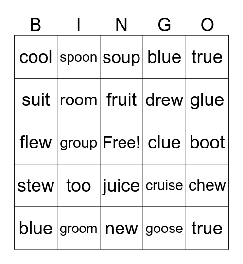 Vowel Team BINGO (oo, ue, ew, ui) Bingo Card