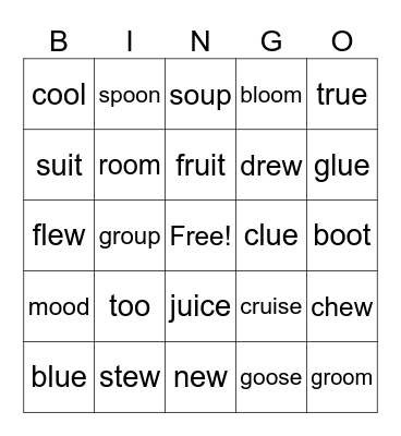 Vowel Team BINGO (oo, ue, ew, ui) Bingo Card