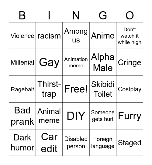 Instagram reels Bingo Card