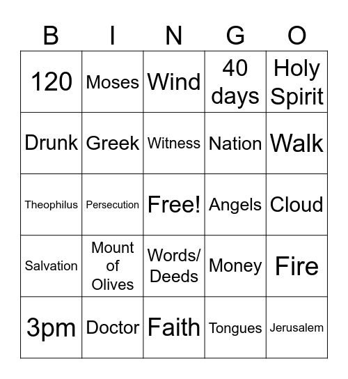 Acts 1-3 Bingo Card