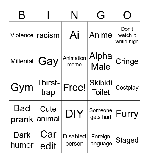 Instagram reels Bingo Card