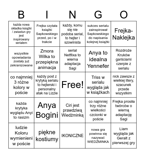Lizzie Bingo Card