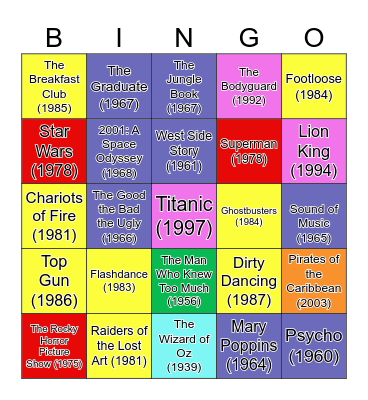 Movie Soundtracks/ Songs Bingo Card
