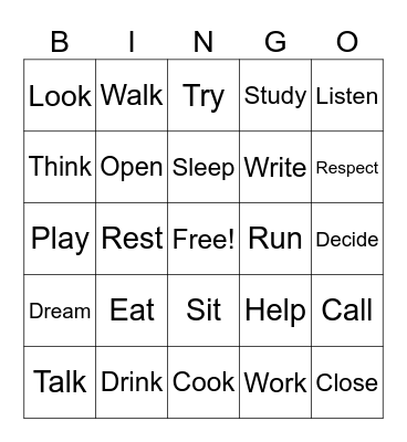 Infinitive Verbs Bingo Card