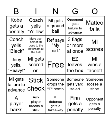 MI LACROSSE Bingo Card