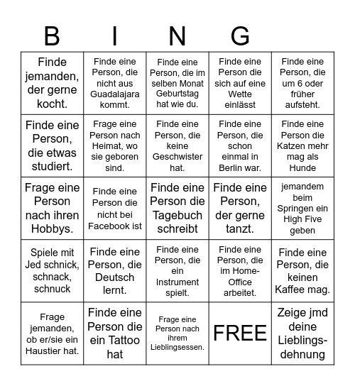 Kennenlernen Bingo Card
