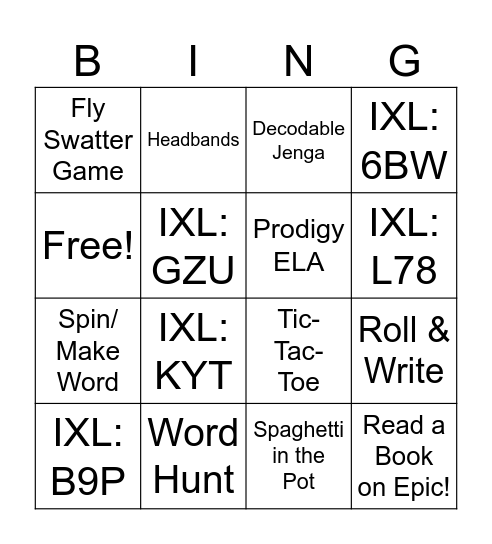 ELA Bingo Card