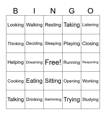 Gerund-ING Bingo Card