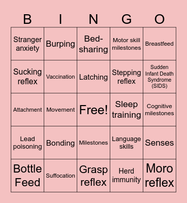 Unit 3: Infant Care & Development Bingo Card
