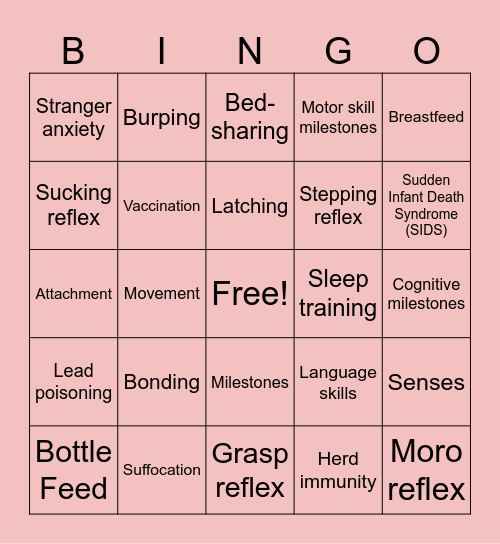 Unit 3: Infant Care & Development Bingo Card