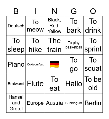 D-Y Deutsch Bingo Card