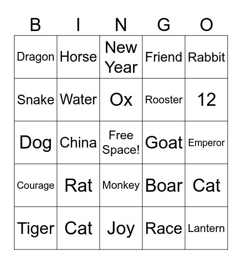 Chinese New Year Bingo Card