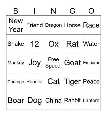 Chinese New Year Bingo Card