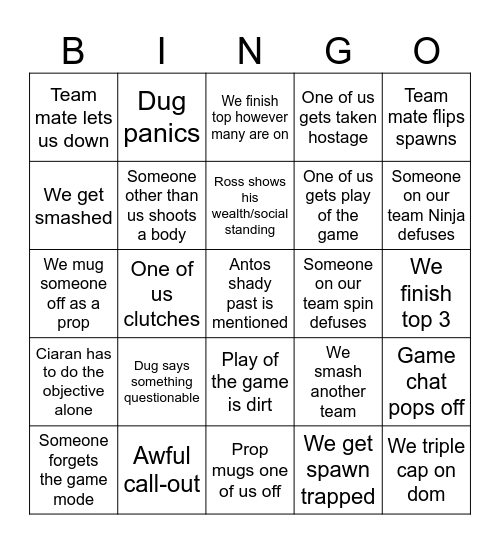Cod Bingo Card