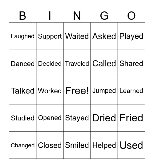 Past Tense Verbs Bingo Card