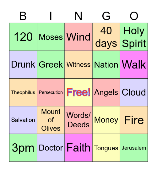 Acts 1-3 Bingo Card