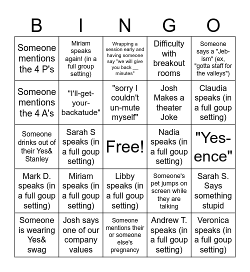 Advance Bingo Card