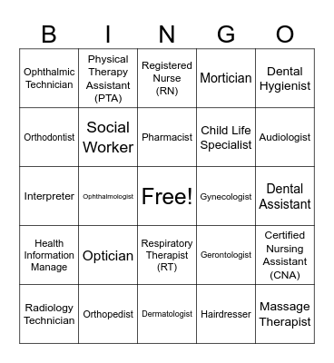 Medical Careers Bingo Card