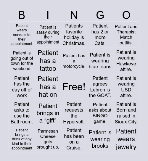 Impact Bingo Card