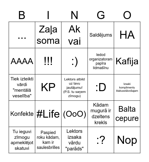 Trial run Bingo Card
