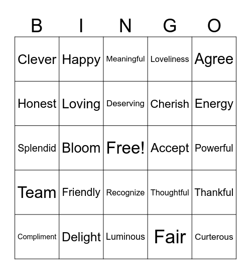 Bucket Filler Bingo Card