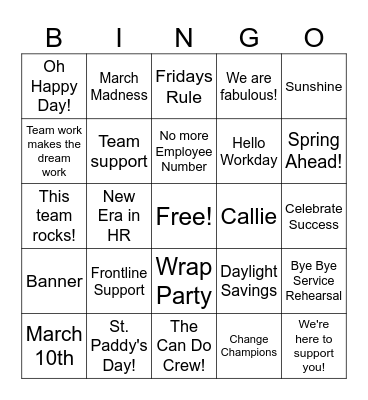 Friday Fun! Bingo Card
