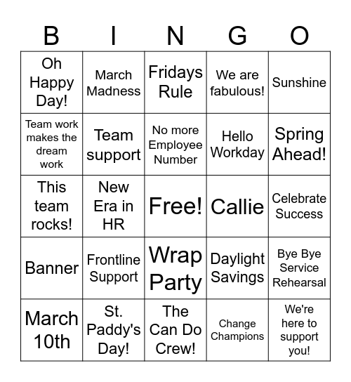 Friday Fun! Bingo Card